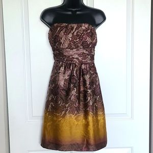 Limited Strapless Dress Silk Draped  Brown /old rose /Gold Size 2